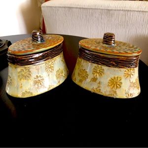 2 Mid Century Modern Pottery Jars with Lids